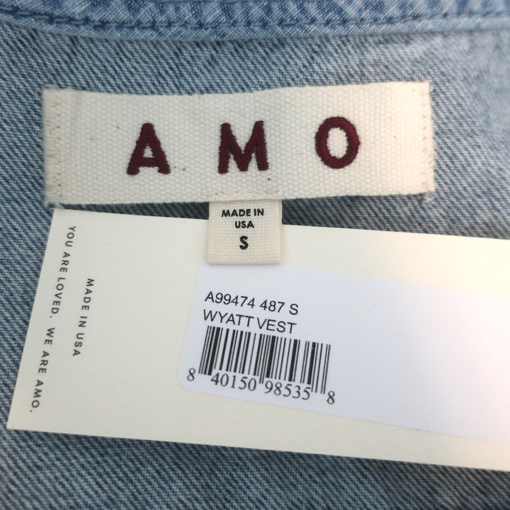 AMO Wyatt Denim Vest Blue Cotton Size Small NEW
