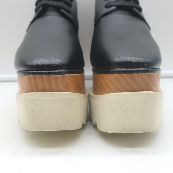 Stella McCartney Elyse Platform Lace-Up Shoes Black Faux Leather Size 37