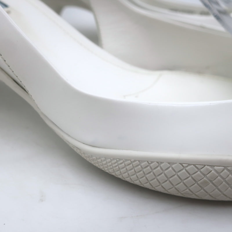 Prada Spazzolato Triangle Logo Kitten Heel Slingback Pumps White Leather Size 39