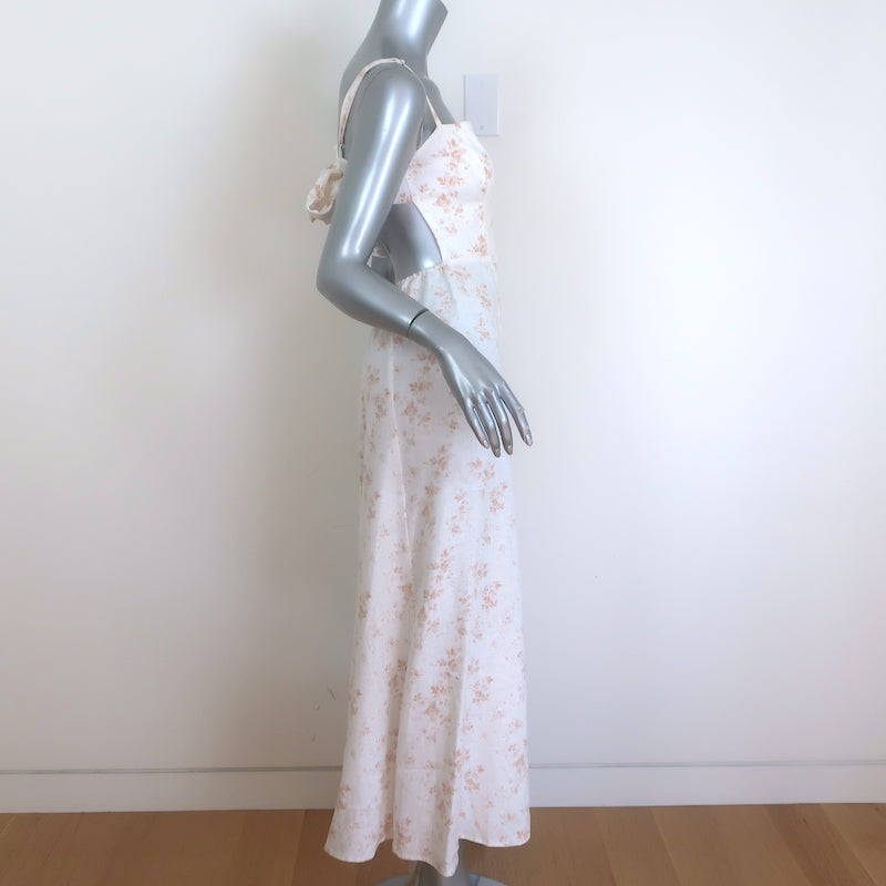 Reformation Starfruit Tie-Back Midi Dress Cream Floral Print Linen Siz Celebrity Owned Reformation Starfruit Tie-Back Midi Dress Cream Floral Print Linen Siz Celebrity Owned