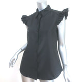 Harvey Faircloth Ruffle Sleeve Top Black Size 6 Button-Up Shirt