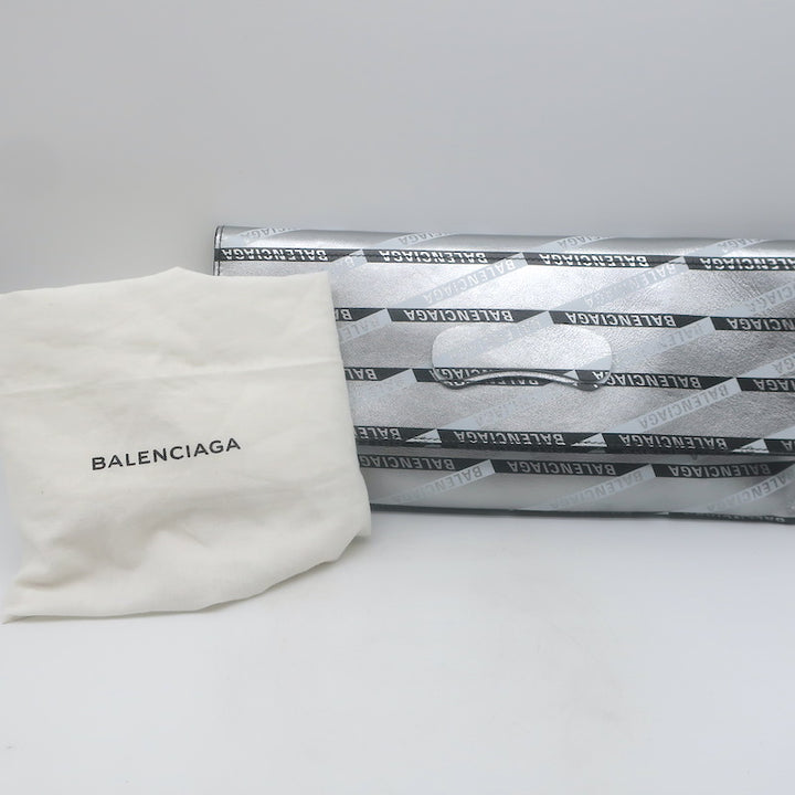 Balenciaga Losange Allover Logo Fold Over Shopper Tote Silver Leather Clutch