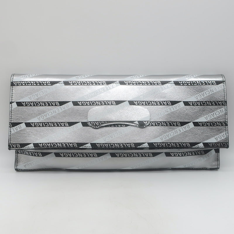 Balenciaga Losange Allover Logo Fold Over Shopper Tote Silver Leather Clutch
