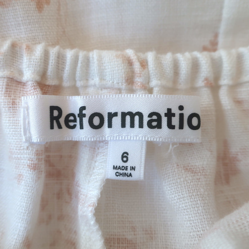 Reformation Starfruit Tie-Back Midi Dress Cream Floral Print Linen Siz Celebrity Owned Reformation Starfruit Tie-Back Midi Dress Cream Floral Print Linen Siz Celebrity Owned