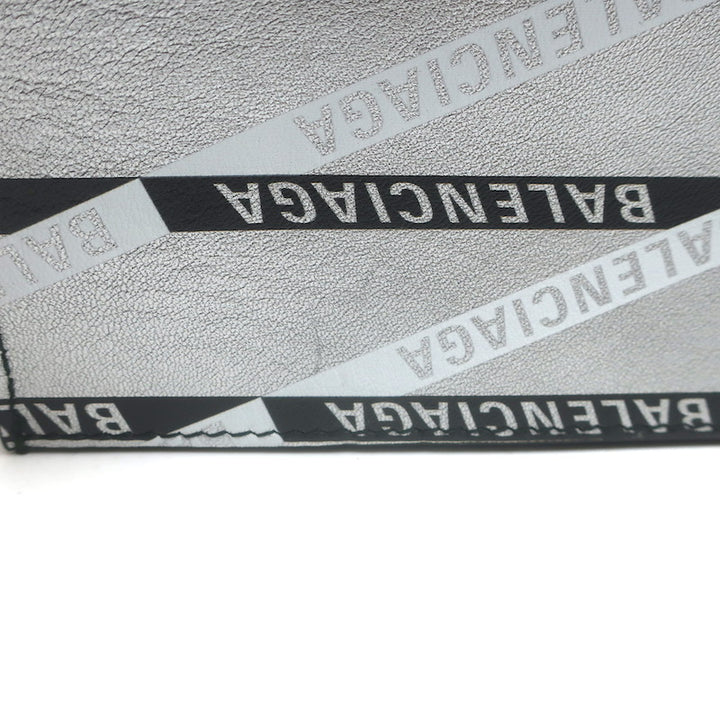 Balenciaga Losange Allover Logo Fold Over Shopper Tote Silver Leather Clutch