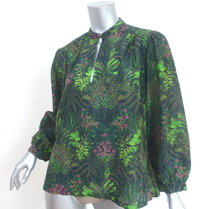 Trovata Birds of Paradis Bailey Blouse Forest Fern Print Cotton Size Small