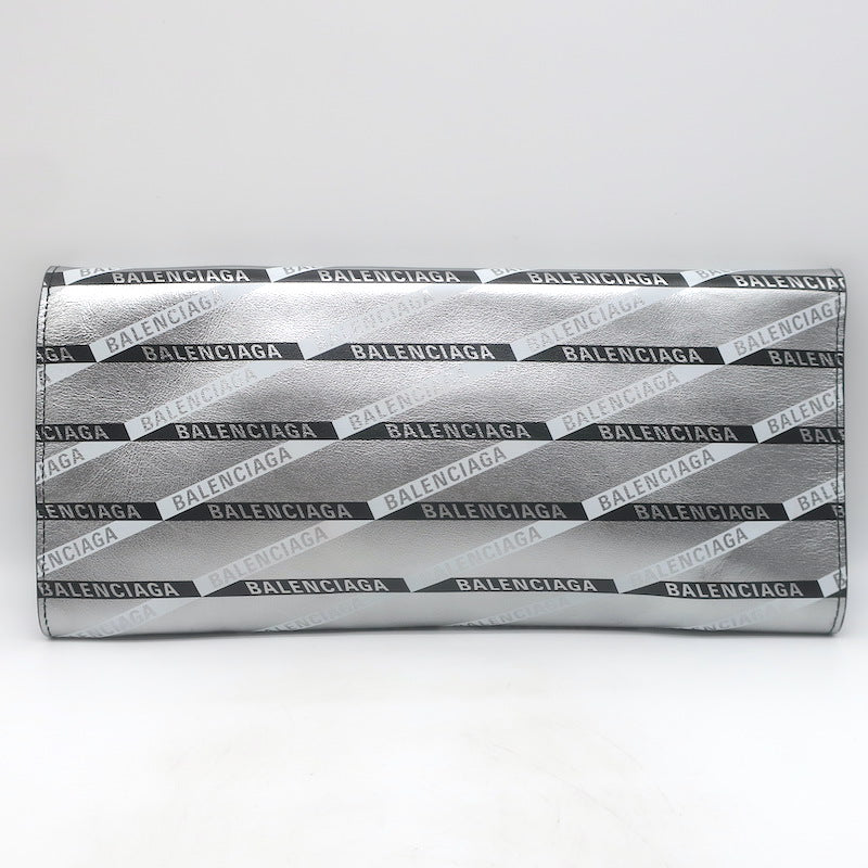 Balenciaga Losange Allover Logo Fold Over Shopper Tote Silver Leather Clutch