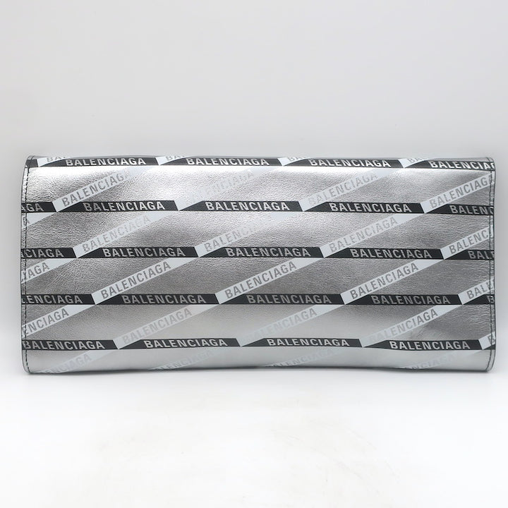 Balenciaga Losange Allover Logo Fold Over Shopper Tote Silver Leather Clutch