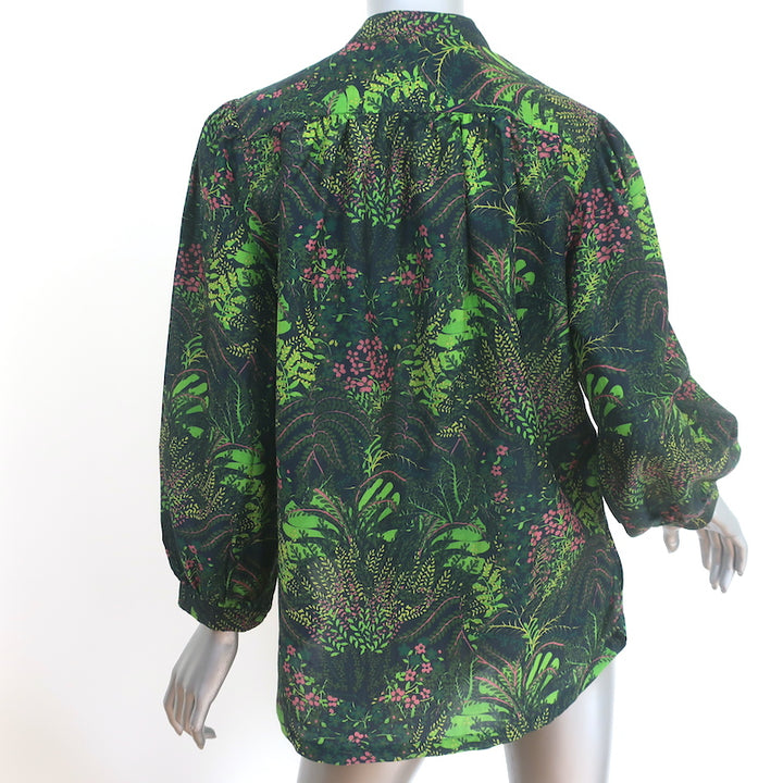 Trovata Birds of Paradis Bailey Blouse Forest Fern Print Cotton Size Small