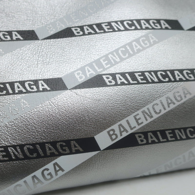 Balenciaga Losange Allover Logo Fold Over Shopper Tote Silver Leather Clutch