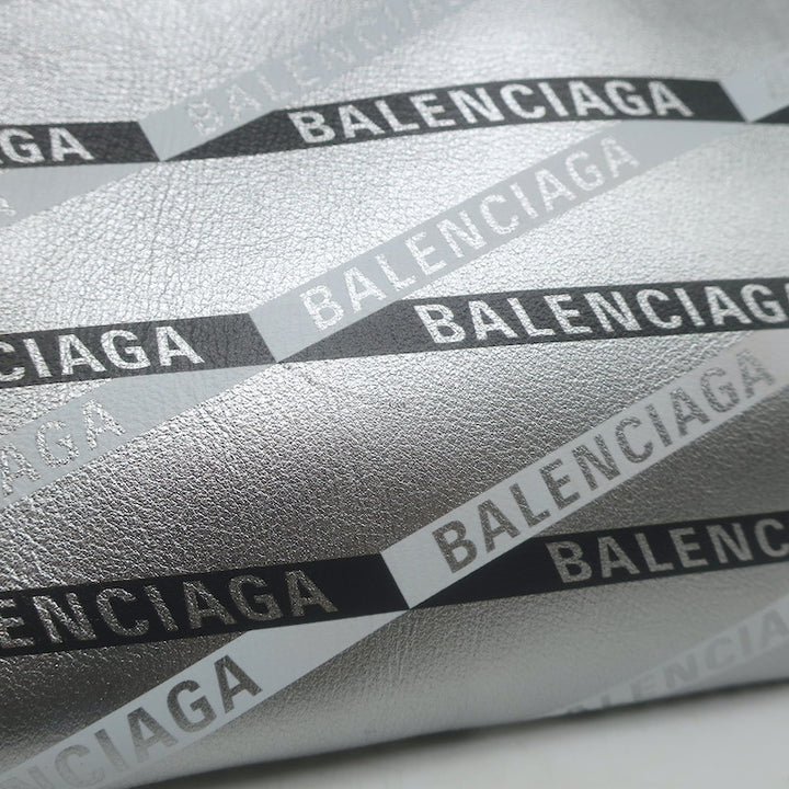 Balenciaga Losange Allover Logo Fold Over Shopper Tote Silver Leather Clutch