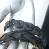 Chloe Braided Strap Front-Pocket Large Tote Black Leather-Trimmed Canvas