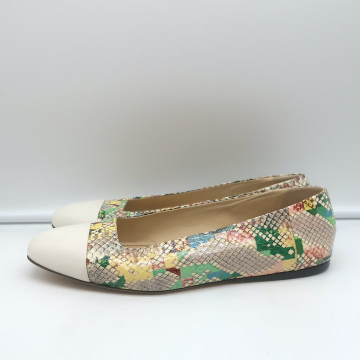 Jimmy Choo Watson Cap Toe Ballet Flats Snakeskin-Embossed Leather Size 38