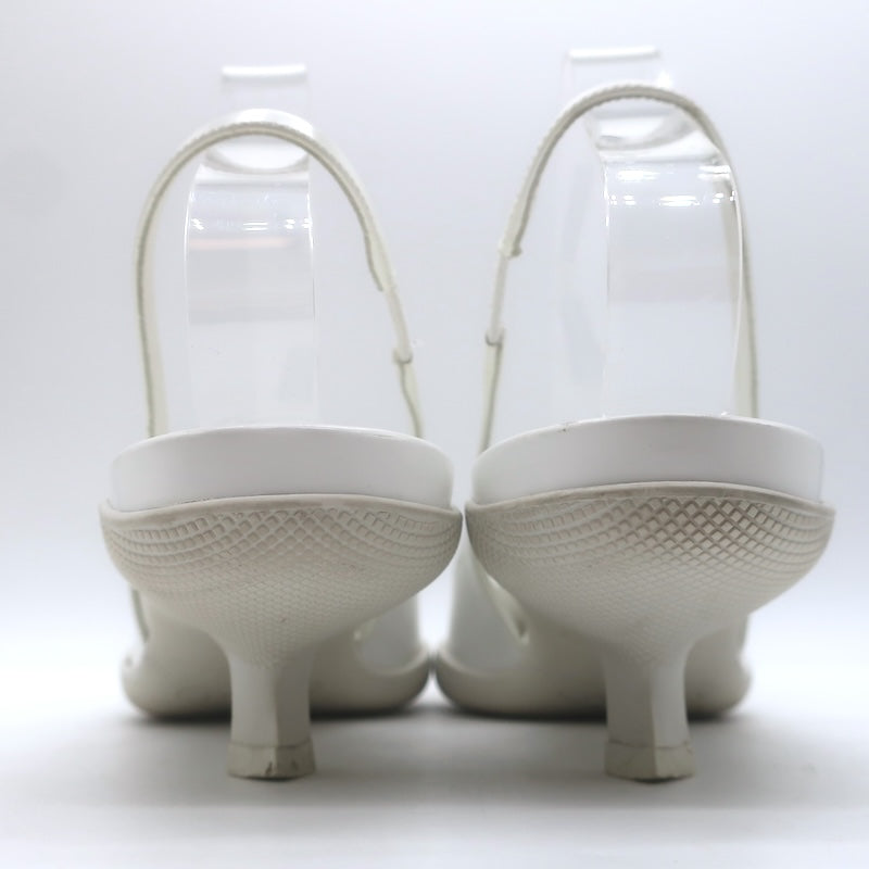 Prada Spazzolato Triangle Logo Kitten Heel Slingback Pumps White Leather Size 39