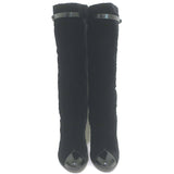 Chanel CC-Strap Cap Toe Tall Boots Black Velvet & Patent Leather Size 40