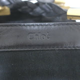 Chloe Braided Strap Front-Pocket Large Tote Black Leather-Trimmed Canvas