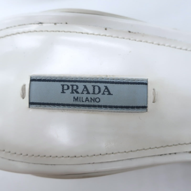Prada Spazzolato Triangle Logo Kitten Heel Slingback Pumps White Leather Size 39