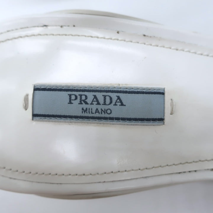 Prada Spazzolato Triangle Logo Kitten Heel Slingback Pumps White Leather Size 39