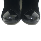 Chanel CC-Strap Cap Toe Tall Boots Black Velvet & Patent Leather Size 40