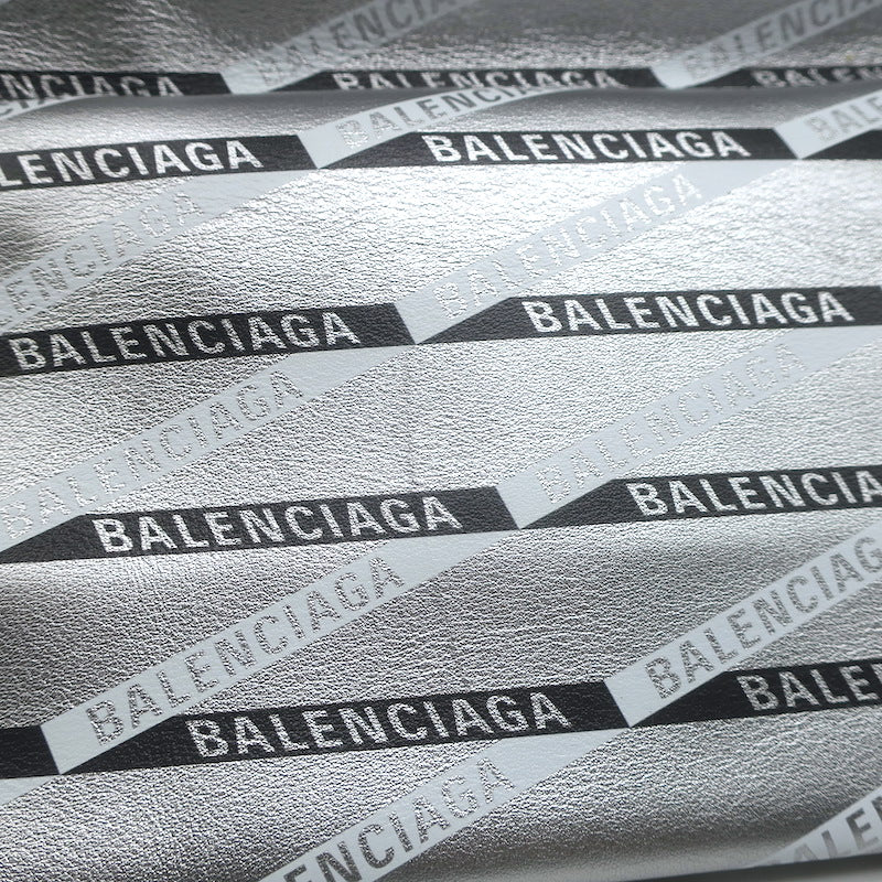 Balenciaga Losange Allover Logo Fold Over Shopper Tote Silver Leather Clutch