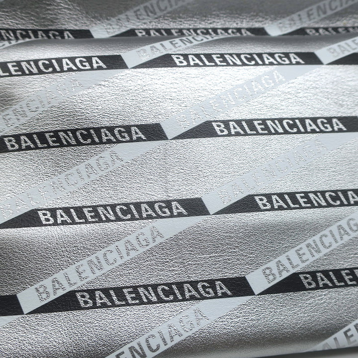 Balenciaga Losange Allover Logo Fold Over Shopper Tote Silver Leather Clutch