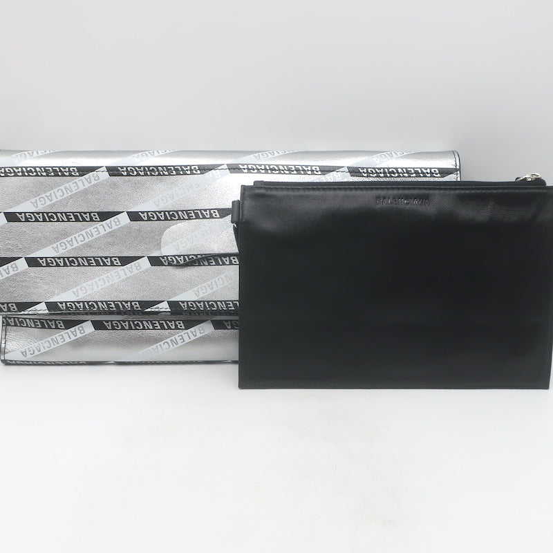 Balenciaga Losange Allover Logo Fold Over Shopper Tote Silver Leather Clutch