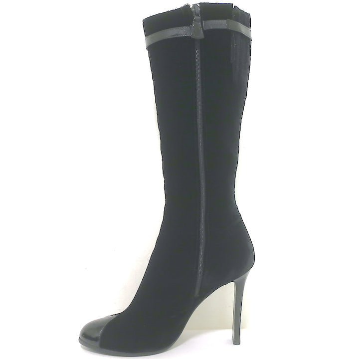 Chanel CC-Strap Cap Toe Tall Boots Black Velvet &amp; Patent Leather Size 40
