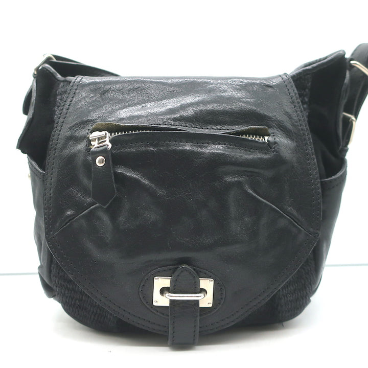 Isabel Marant Woven Strap Small Crossbody Flap Bag Black Raffia and Leather