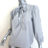 Ulla Johnson Julie Tie-Neck Blouse Gray/White Lurex-Striped Cotton Size 6