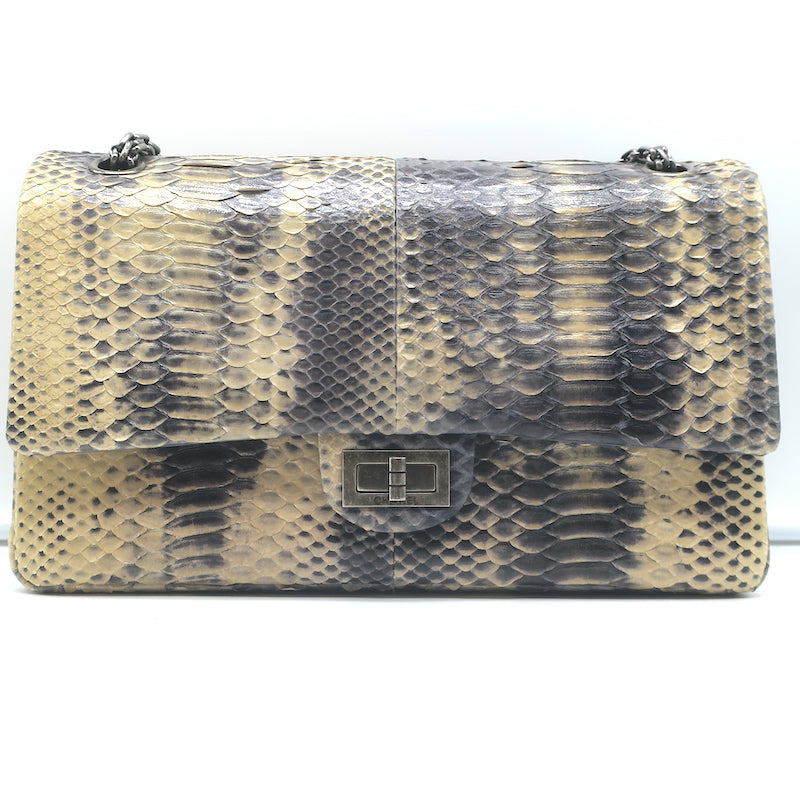 Chanel 2.55 Reissue 226 Double Flap Shoulder Bag Beige/Gray Snakeskin