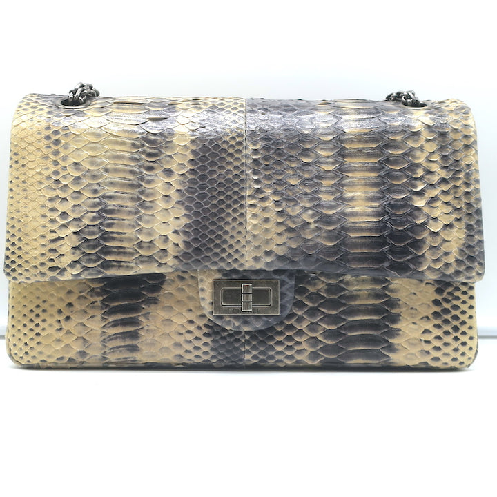 Chanel 2.55 Reissue 226 Double Flap Shoulder Bag Beige/Gray Snakeskin