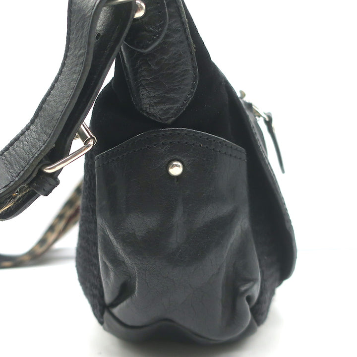 Isabel Marant Woven Strap Small Crossbody Flap Bag Black Raffia and Leather