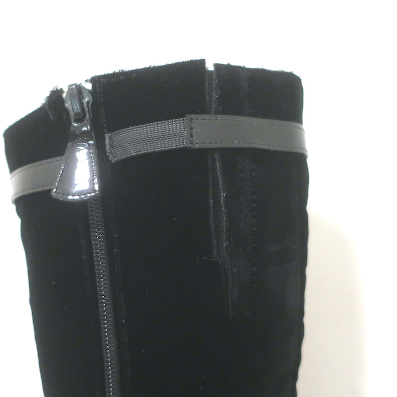 Chanel CC-Strap Cap Toe Tall Boots Black Velvet &amp; Patent Leather Size 40