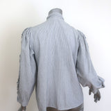 Ulla Johnson Julie Tie-Neck Blouse Gray/White Lurex-Striped Cotton Size 6