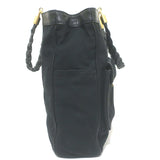 Chloe Braided Strap Front-Pocket Large Tote Black Leather-Trimmed Canvas