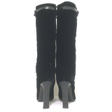 Chanel CC-Strap Cap Toe Tall Boots Black Velvet & Patent Leather Size 40