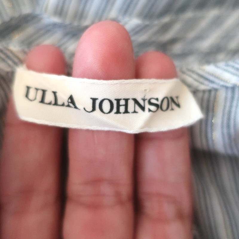 Ulla Johnson Julie Tie-Neck Blouse Gray/White Lurex-Striped Cotton Size 6