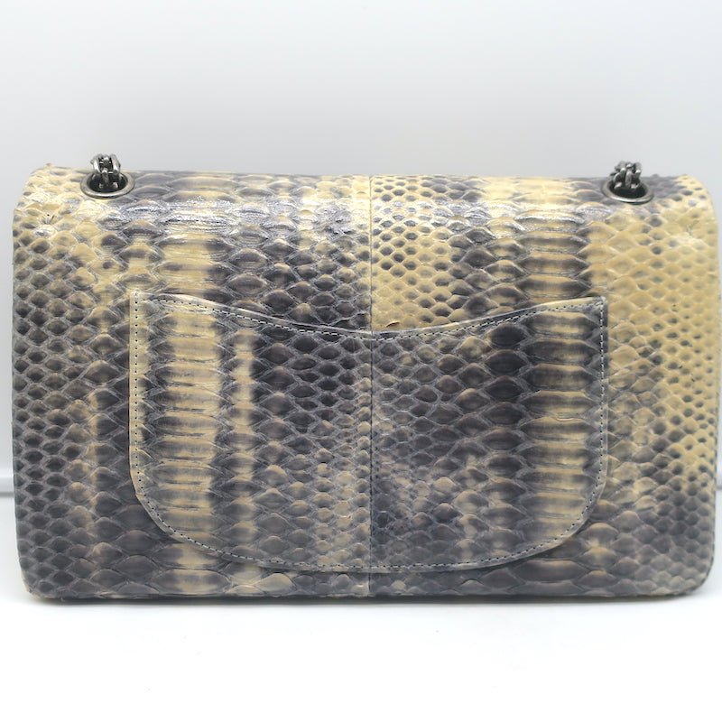 Chanel 2.55 Reissue 226 Double Flap Shoulder Bag Beige/Gray Snakeskin