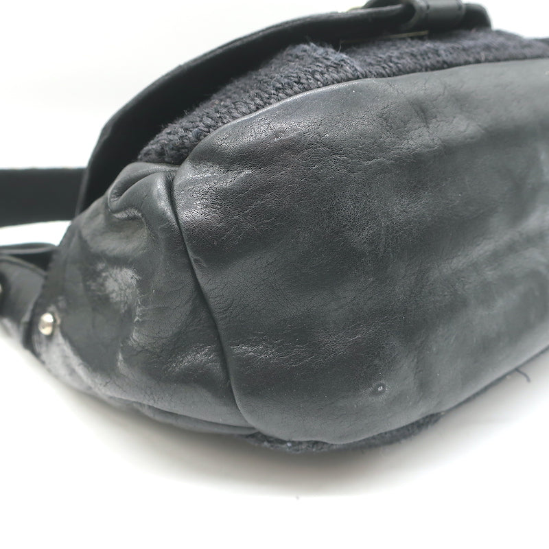 Isabel Marant Woven Strap Small Crossbody Flap Bag Black Raffia and Leather