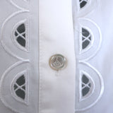 Temperley Lace-Trimmed Button Down Shirt White Cotton Size US 6 Short Sleeve Top