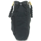 Chloe Braided Strap Front-Pocket Large Tote Black Leather-Trimmed Canvas