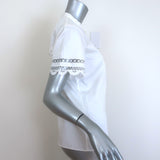 Temperley Lace-Trimmed Button Down Shirt White Cotton Size US 6 Short Sleeve Top