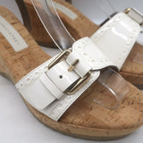 Stella McCartney Linda Cork Wedge Sandals White Faux Patent Leather Size 38