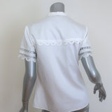 Temperley Lace-Trimmed Button Down Shirt White Cotton Size US 6 Short Sleeve Top