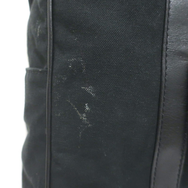 Chloe Braided Strap Front-Pocket Large Tote Black Leather-Trimmed Canvas