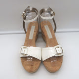 Stella McCartney Linda Cork Wedge Sandals White Faux Patent Leather Size 38
