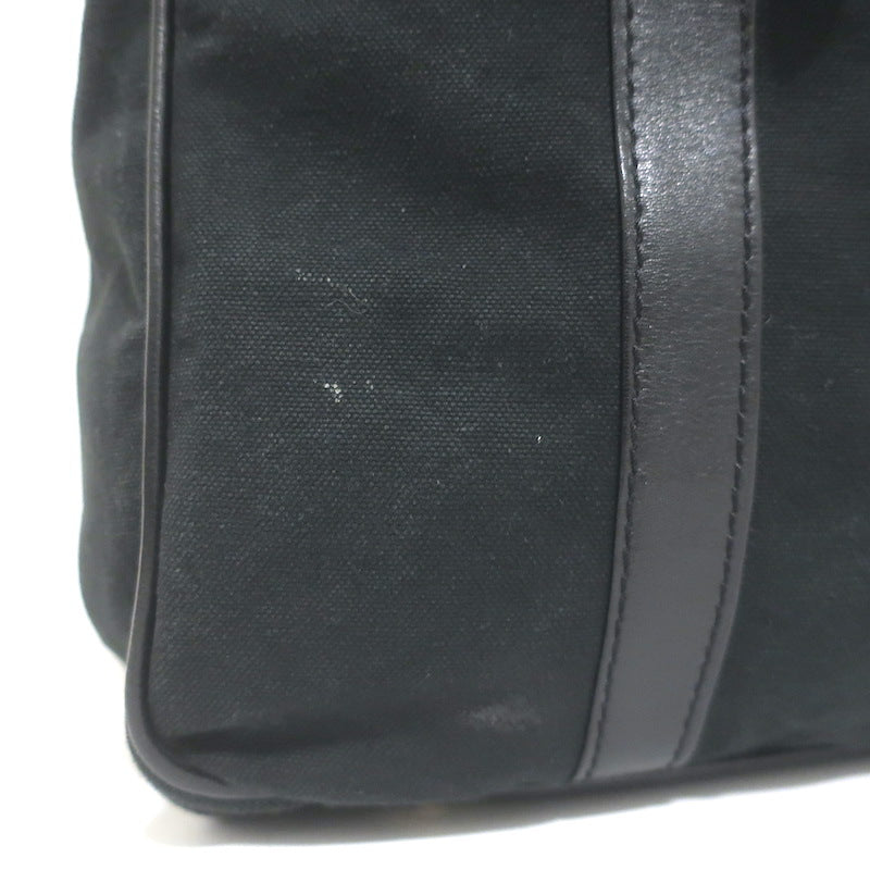 Chloe Braided Strap Front-Pocket Large Tote Black Leather-Trimmed Canvas