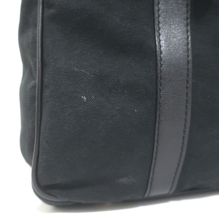 Chloe Braided Strap Front-Pocket Large Tote Black Leather-Trimmed Canvas