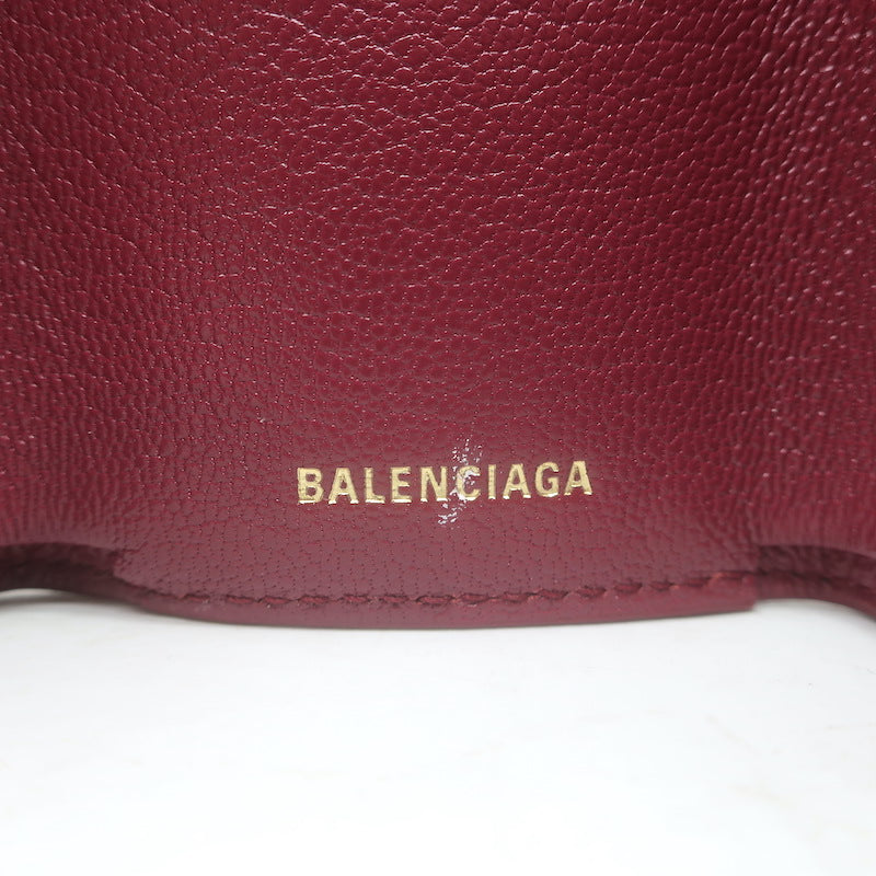 Balenciaga Neo Classic Mini Trifold Wallet Burgundy Grained Leather NEW