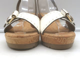 Stella McCartney Linda Cork Wedge Sandals White Faux Patent Leather Size 38